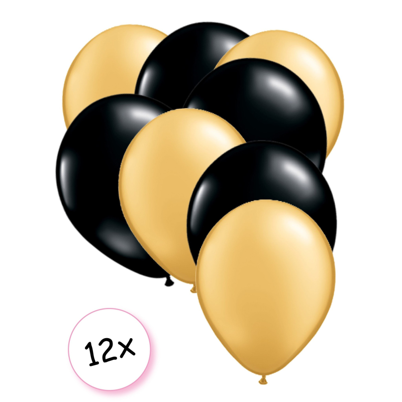 Premium Quality Ballonnen Goud & Zwart 12 stuks 30 cm