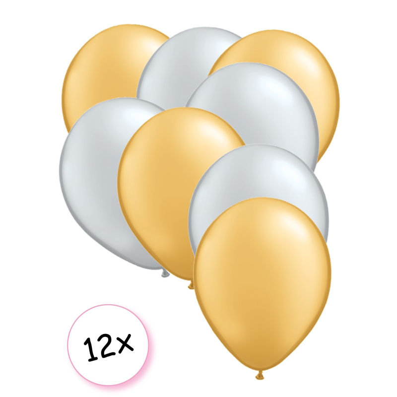 Premium Quality Ballonnen Goud & Zilver 12 stuks 30 cm