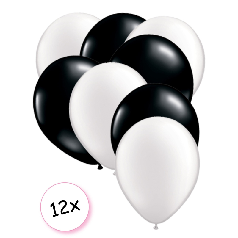 Premium Quality Ballonnen Wit & Zwart 12 stuks 30 cm