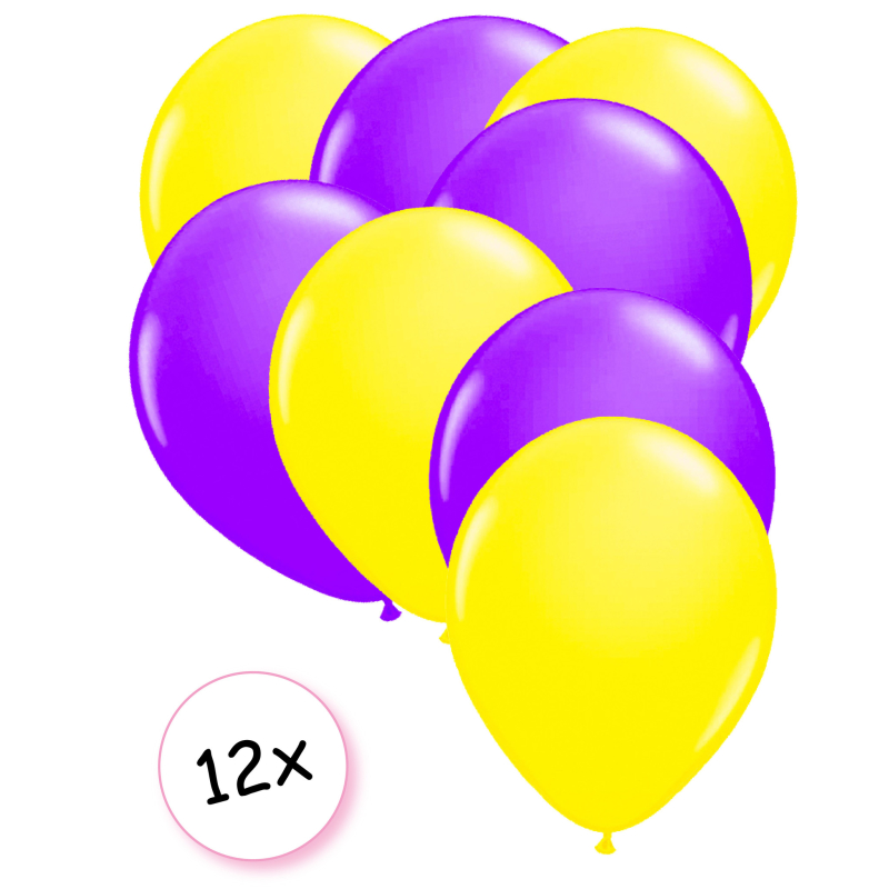 Ballonnen Neon Geel & Neon Paars 12 stuks 25 cm 