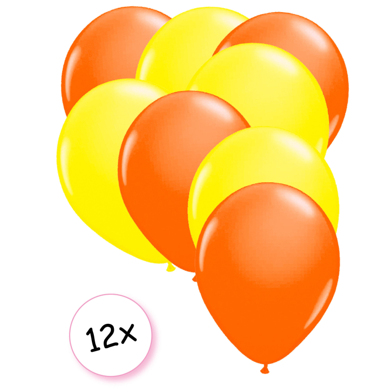 Ballonnen Neon Oranje & Neon Geel 12 stuks 25 cm 
