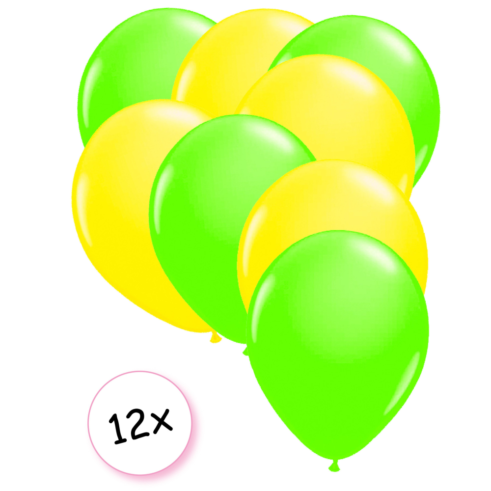 Ballonnen Neon Groen & Neon Geel 12 stuks 25 cm 