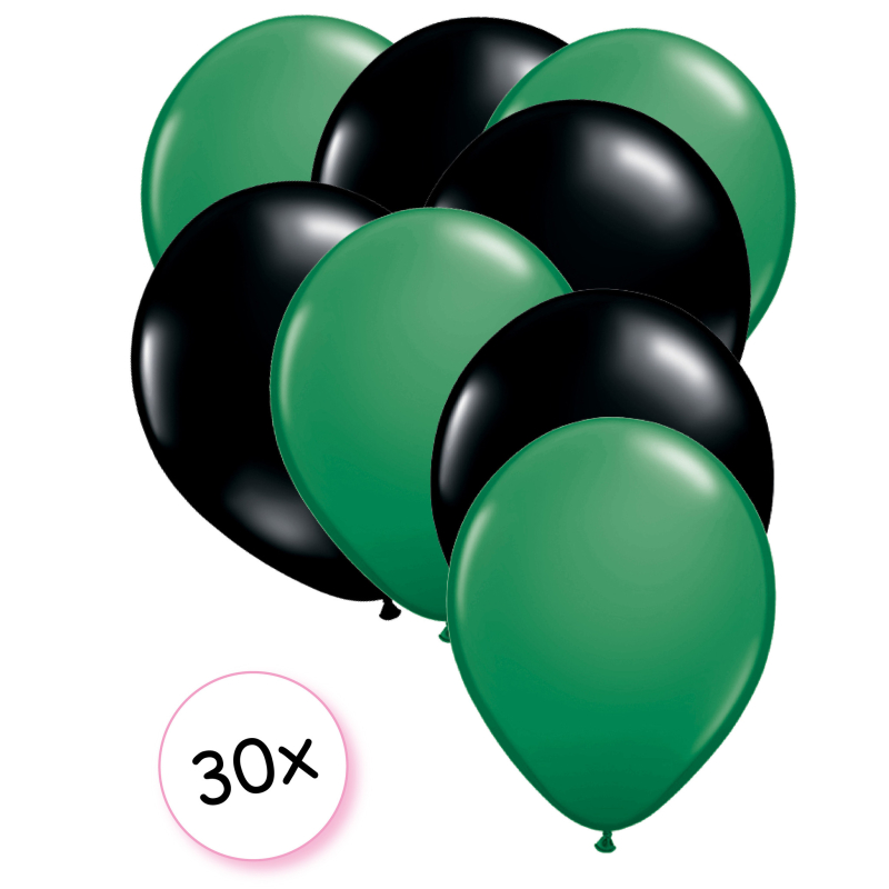 Ballonnen Groen & Zwart 30 stuks 27 cm
