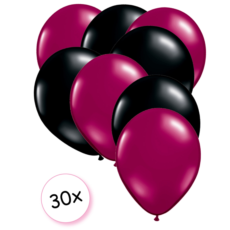 Ballonnen Fuchsia & Zwart 30 stuks 27 cm