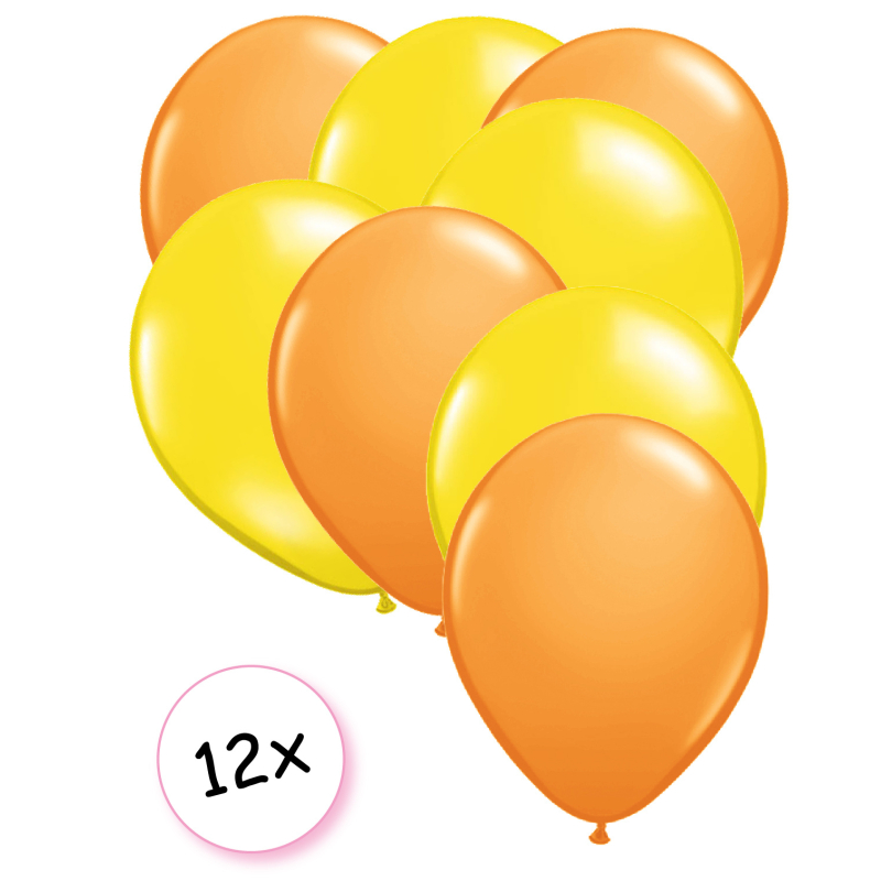 Ballonnen Oranje & Geel 12 stuks 27 cm